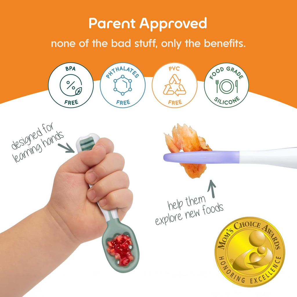 NumNum Baby Spoons Self Feeding 6 Months, 2-Pack Gray/Green - Jansha Store