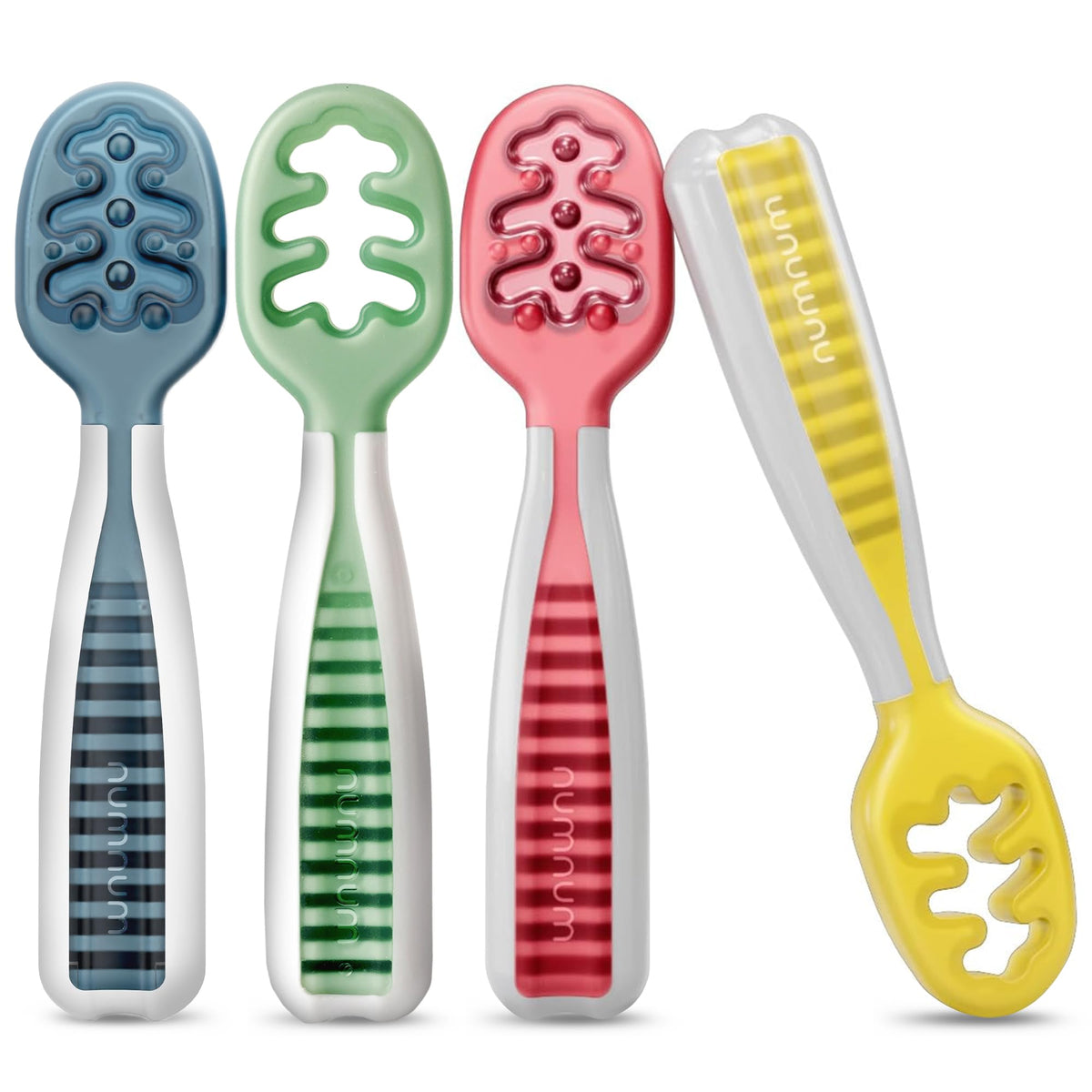 NumNum Baby Spoons Self Feeding 6 Months, 2-Pack Gray/Green - Jansha Store