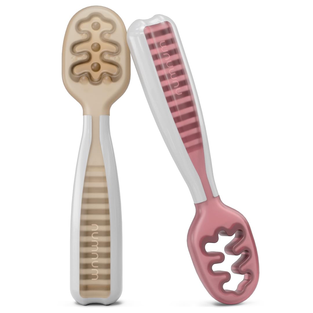 NumNum Baby Spoons Self Feeding 6 Months, 2-Pack Gray/Green - Jansha Store