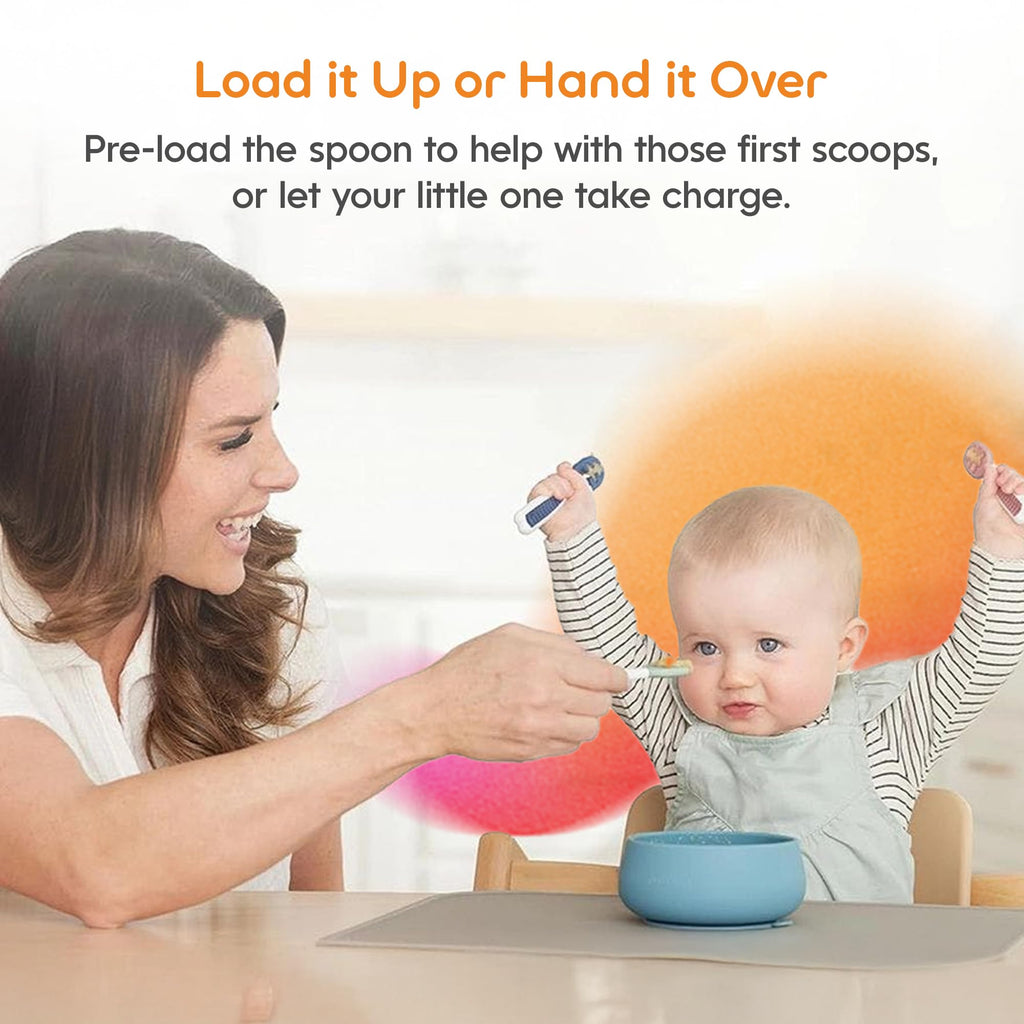 NumNum Baby Spoons Self Feeding 6 Months, 2-Pack Gray/Green - Jansha Store