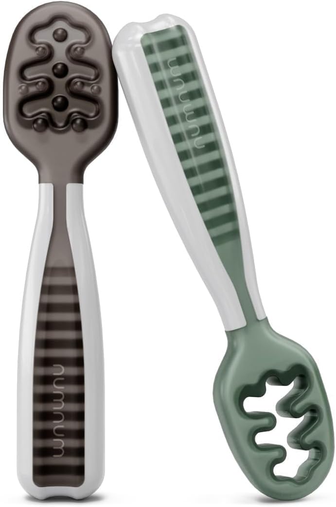NumNum Baby Spoons Self Feeding 6 Months, 2-Pack Gray/Green - Jansha Store