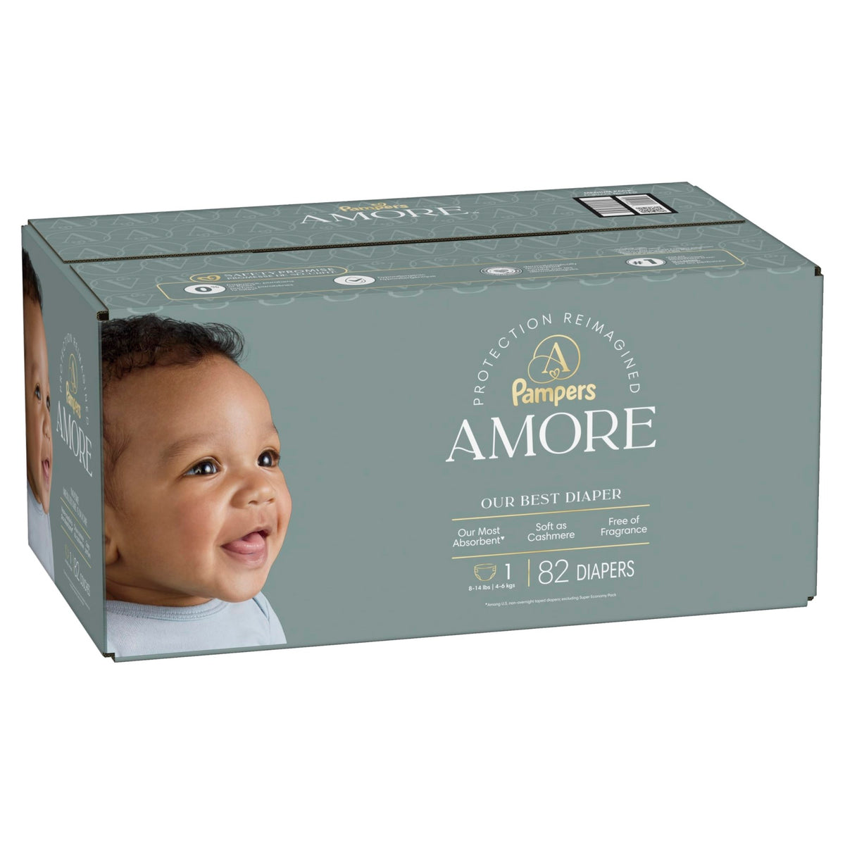 Pampers Amore, Size 0 (up to 10 lbs), 128 Count, Our Best Diaper – Hypoallergenic & Fragrance Free, Up to 100% Leakproof, Soft as Cashmere - Jansha Store