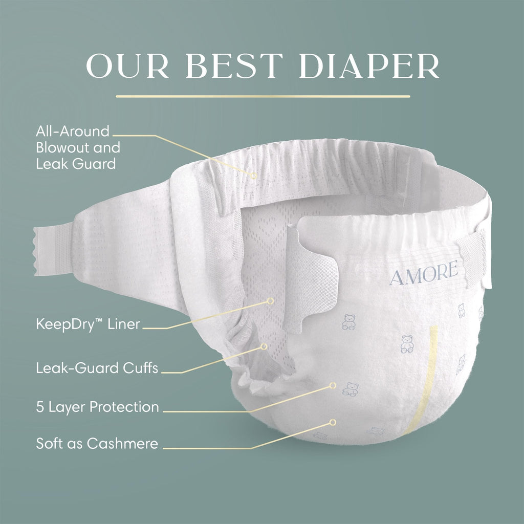 Pampers Amore, Size 0 (up to 10 lbs), 128 Count, Our Best Diaper – Hypoallergenic & Fragrance Free, Up to 100% Leakproof, Soft as Cashmere - Jansha Store