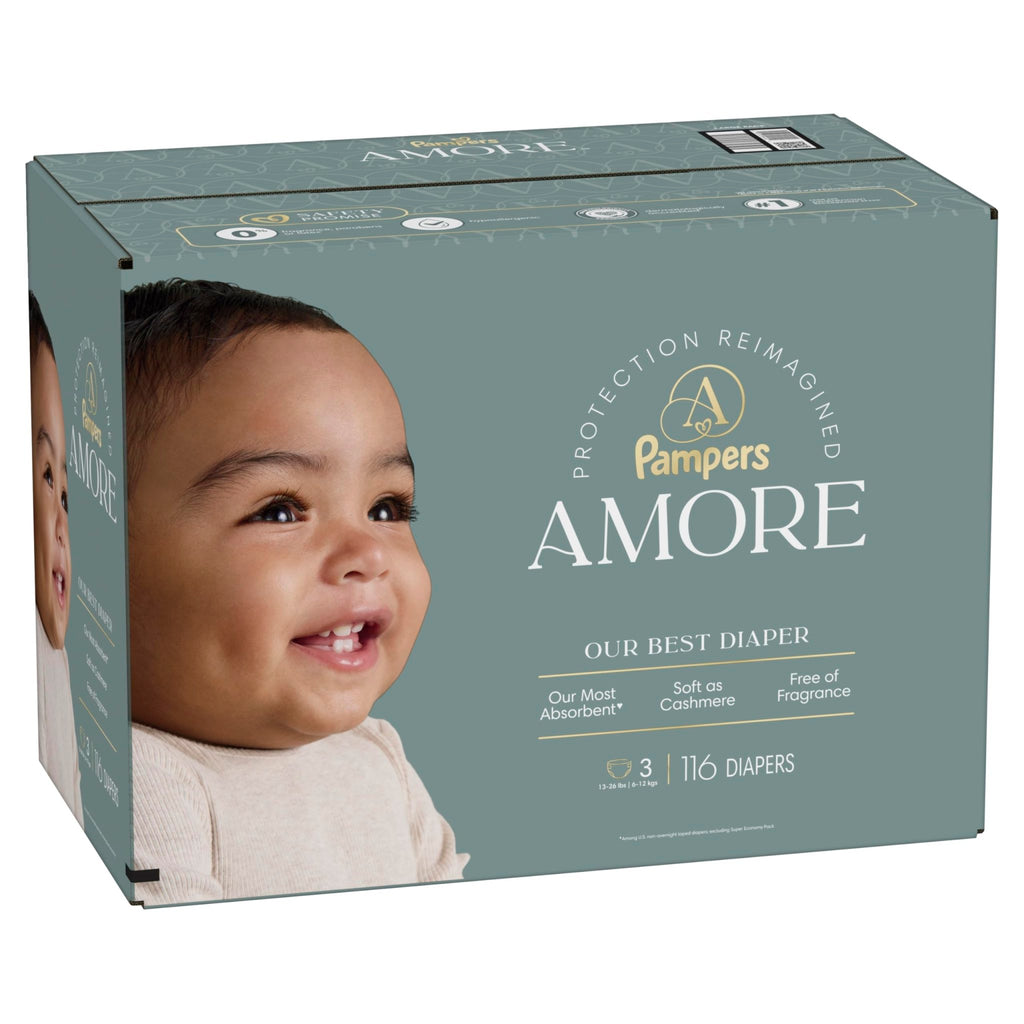 Pampers Amore, Size 0 (up to 10 lbs), 128 Count, Our Best Diaper – Hypoallergenic & Fragrance Free, Up to 100% Leakproof, Soft as Cashmere - Jansha Store