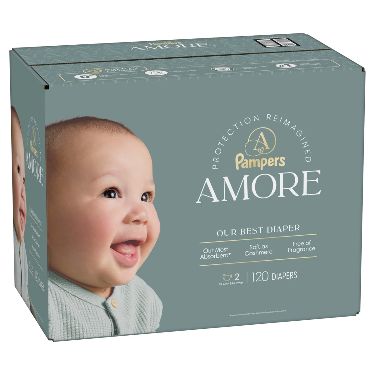 Pampers Amore, Size 0 (up to 10 lbs), 128 Count, Our Best Diaper – Hypoallergenic & Fragrance Free, Up to 100% Leakproof, Soft as Cashmere - Jansha Store
