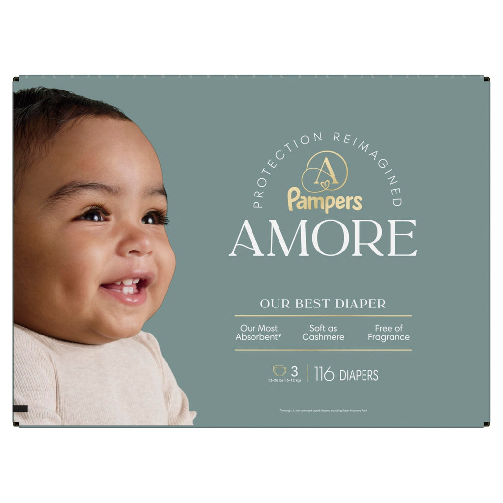 Pampers Amore, Size 0 (up to 10 lbs), 128 Count, Our Best Diaper – Hypoallergenic & Fragrance Free, Up to 100% Leakproof, Soft as Cashmere - Jansha Store