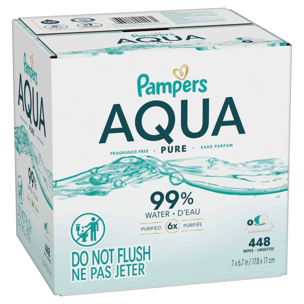 Pampers Aqua Pure Baby Wipes, Unscented, Fragrance Free, 99% Water, Water Based, Multi-Use, 672 Wipes Total (12X Flip-Top Packs) - Jansha Store