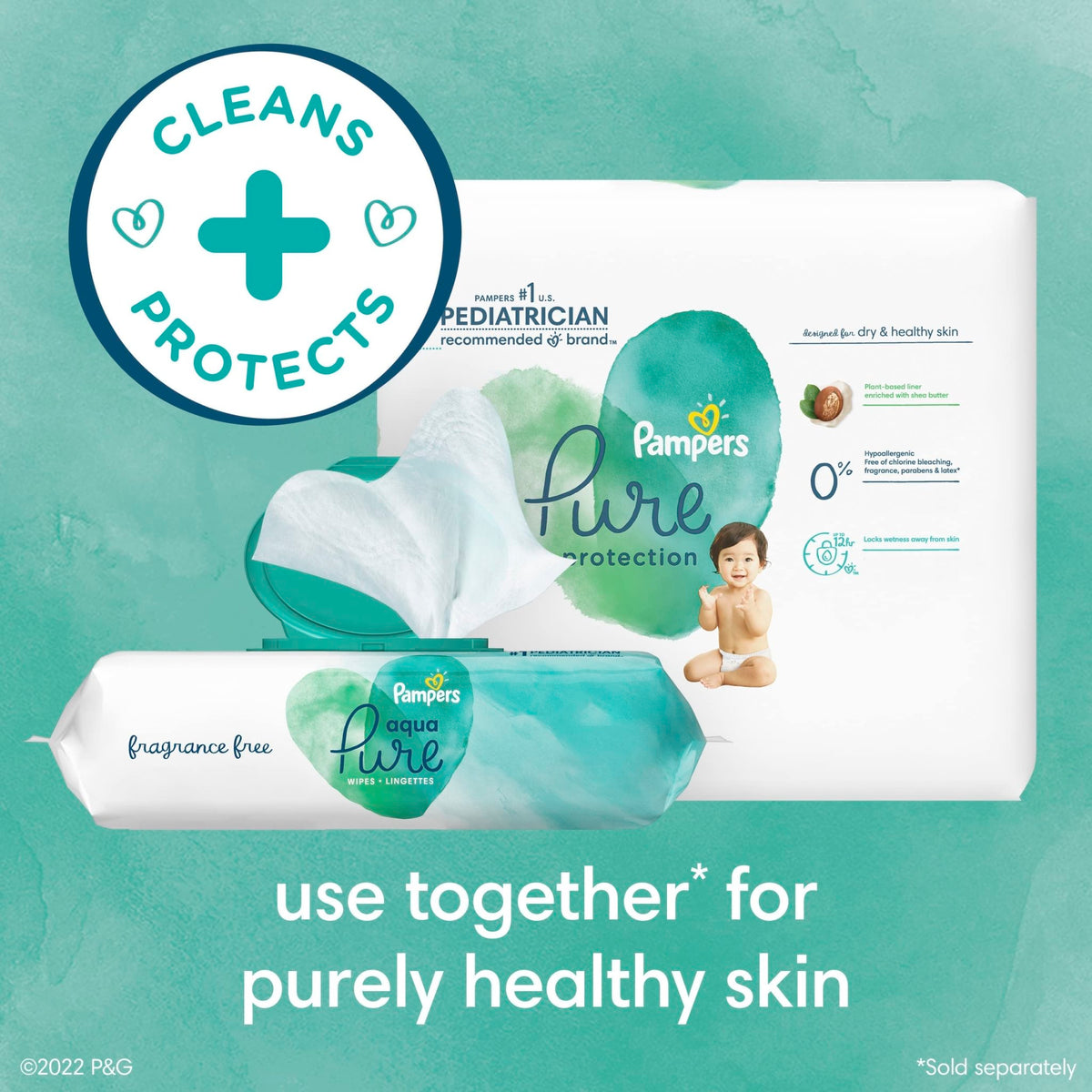 Pampers Aqua Pure Baby Wipes, Unscented, Fragrance Free, 99% Water, Water Based, Multi-Use, 672 Wipes Total (12X Flip-Top Packs) - Jansha Store