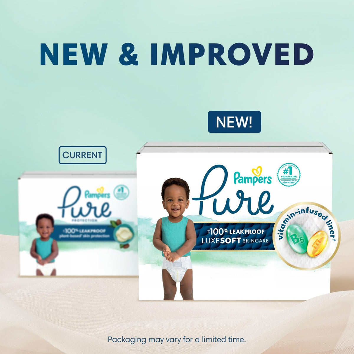 Pampers Pure Baby Diapers, Size 5 (27+ lbs), 132 - Jansha Store