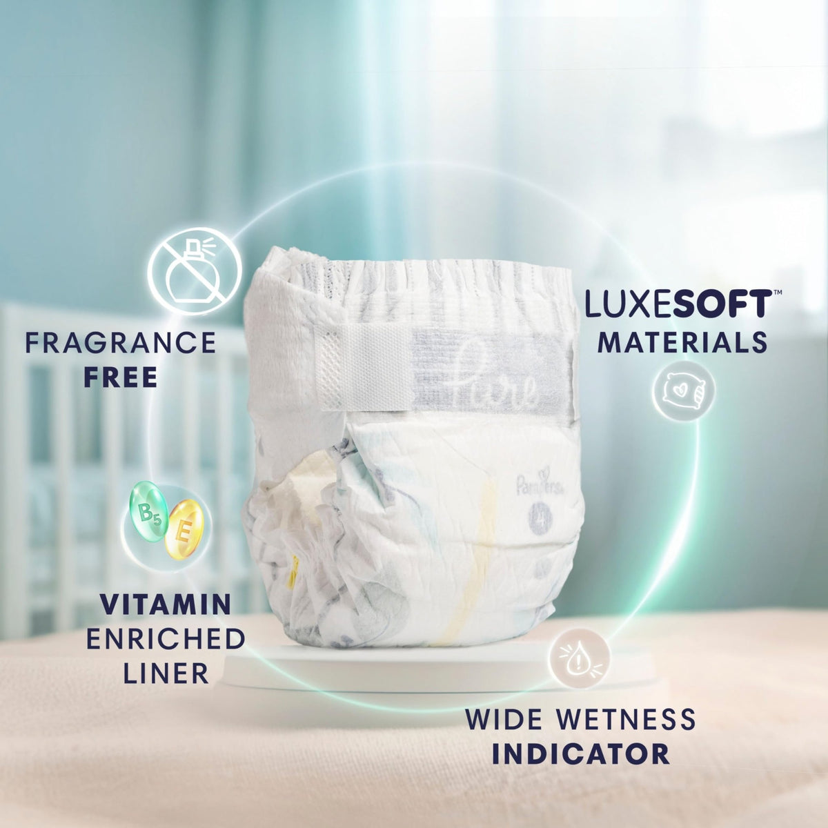 Pampers Pure Baby Diapers, Size 5 (27+ lbs), 132 - Jansha Store