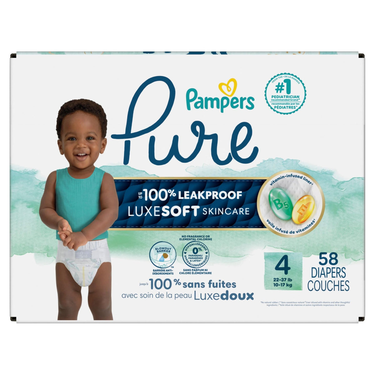 Pampers Pure Baby Diapers, Size 5 (27+ lbs), 132 - Jansha Store