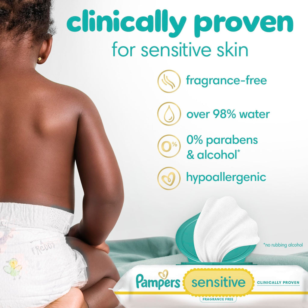 Pampers Sensitive Baby Wipes, Unscented, Fragrance Free, Clinically Proven, Water Based, Hypoallergenic, Multi-Use, Hand Wipes, 1008 Wipes Total (18X Flip-Top Packs) - Jansha Store