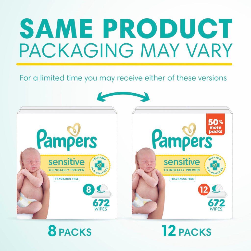 Pampers Sensitive Baby Wipes, Unscented, Fragrance Free, Clinically Proven, Water Based, Hypoallergenic, Multi-Use, Hand Wipes, 1008 Wipes Total (18X Flip-Top Packs) - Jansha Store