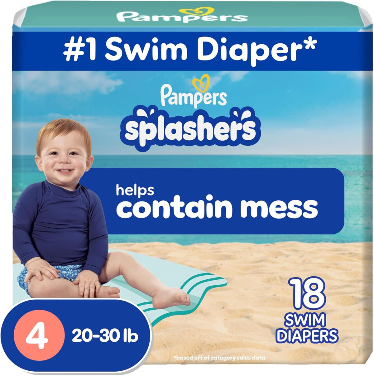 Pampers Splashers Swim Diapers, Size 4, 18 Count, Disposable Swim Diapers, Contains Mess, No Swell - Jansha Store