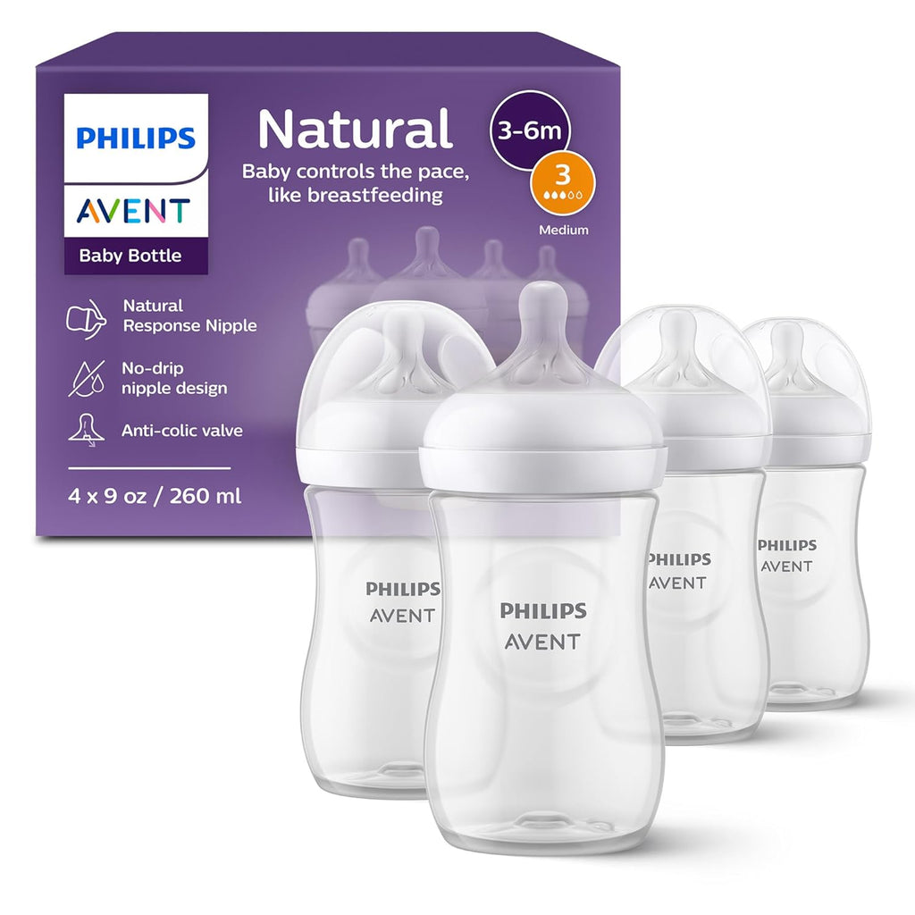 Philips Avent Natural Baby Bottles, Medium Flow, 9 oz, BPA-Free, 4-Pack - Jansha Store