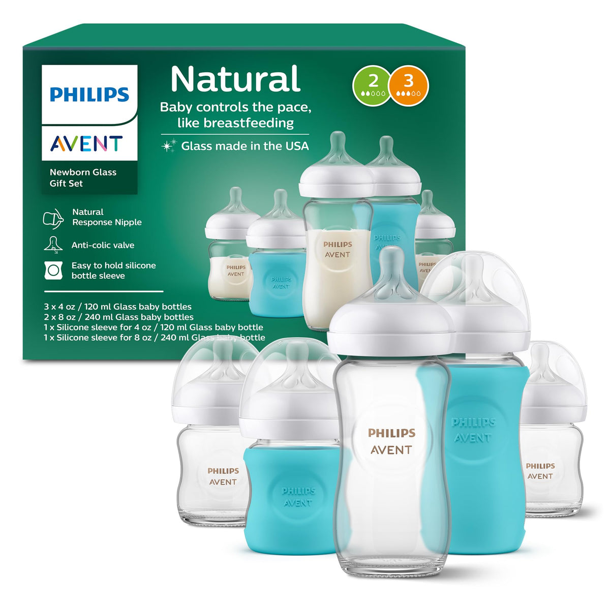 Philips Avent Natural Glass Baby Bottles, Medium Flow, 8 oz, BPA-Free - Jansha Store