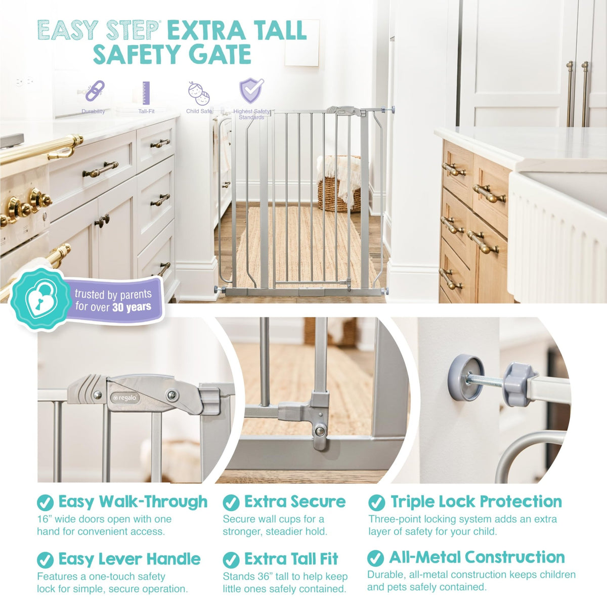 Regalo Safety 29"-38.5" Easy Step Baby Gate, Bottom of Stairs & Doorways - Jansha Store