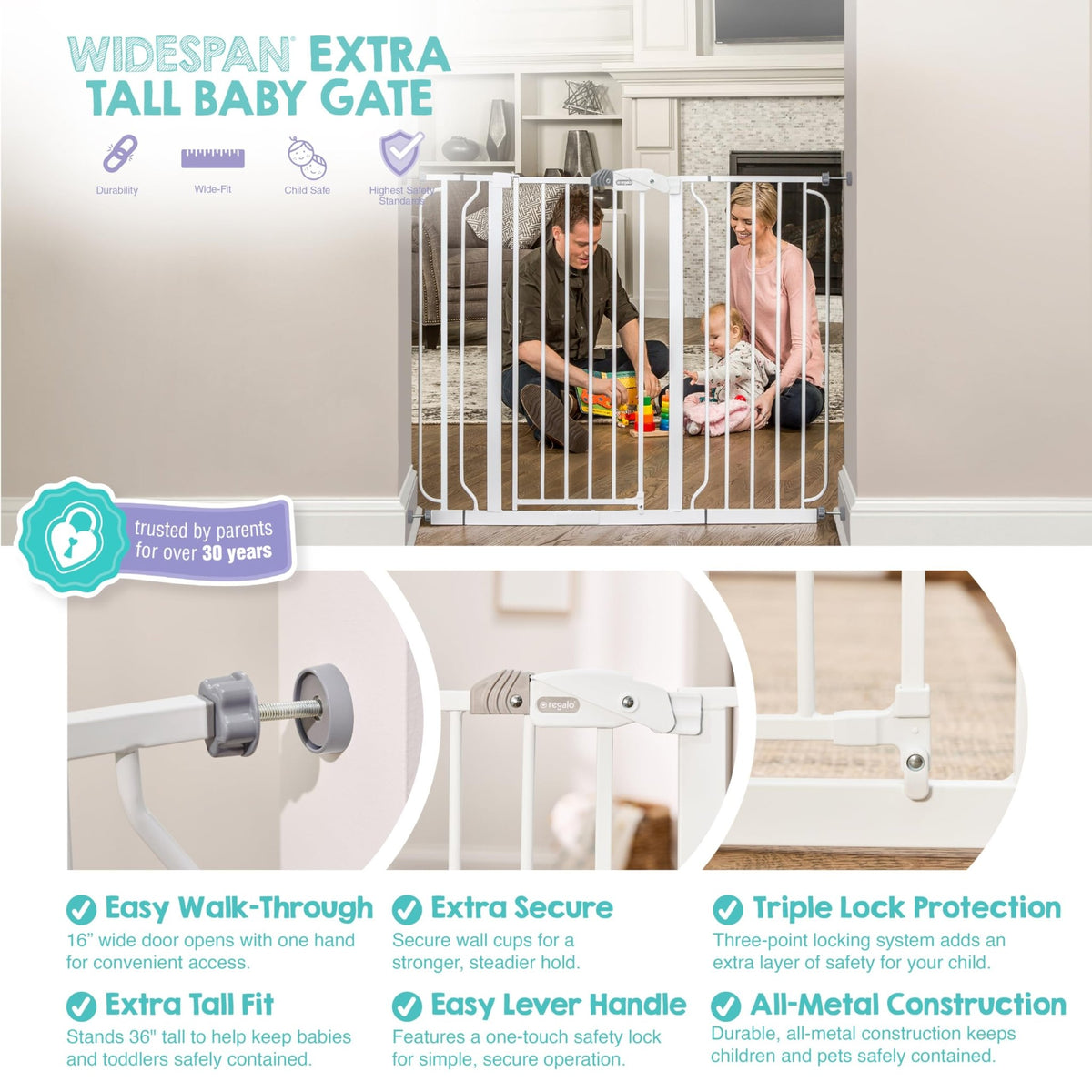 Regalo Safety 29"-38.5" Easy Step Baby Gate, Bottom of Stairs & Doorways - Jansha Store