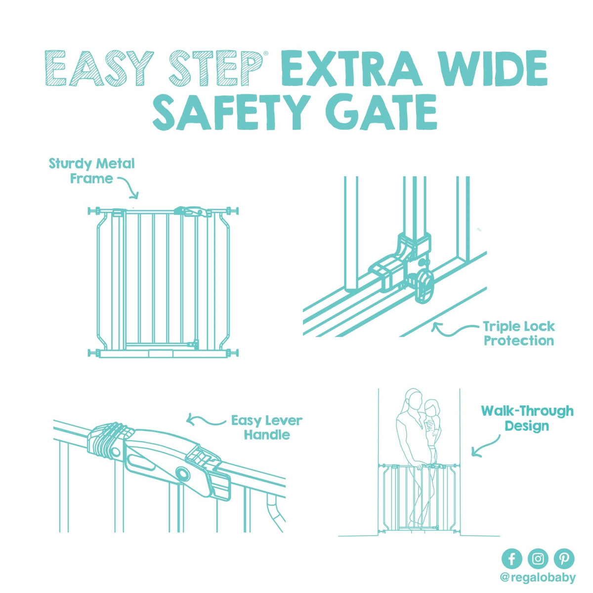 Regalo Safety 29"-38.5" Easy Step Baby Gate, Bottom of Stairs & Doorways - Jansha Store