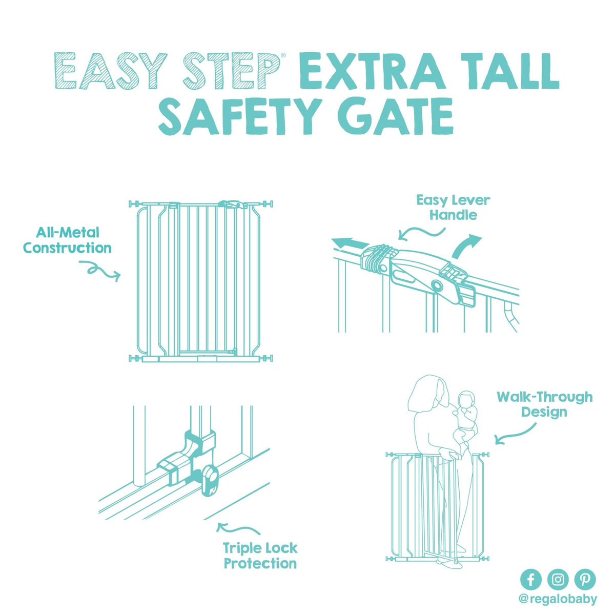 Regalo Safety 29"-38.5" Easy Step Baby Gate, Bottom of Stairs & Doorways - Jansha Store
