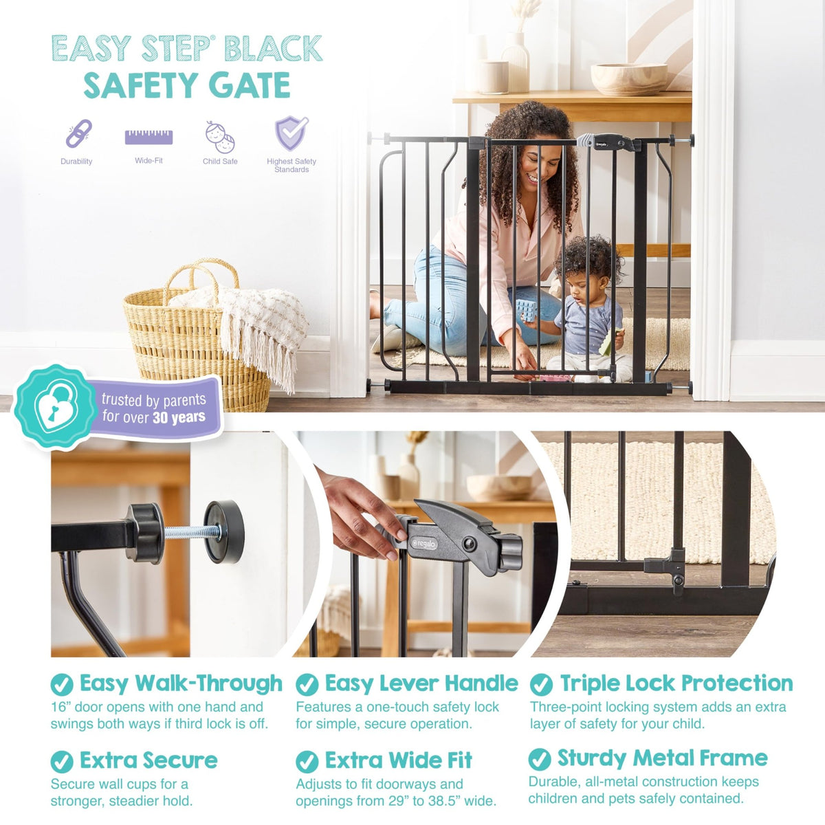 Regalo Safety 29"-38.5" Easy Step Baby Gate, Bottom of Stairs & Doorways - Jansha Store