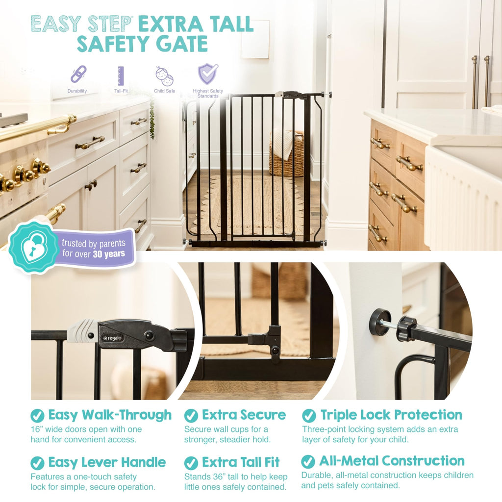 Regalo Safety 29"-38.5" Easy Step Baby Gate, Bottom of Stairs & Doorways - Jansha Store