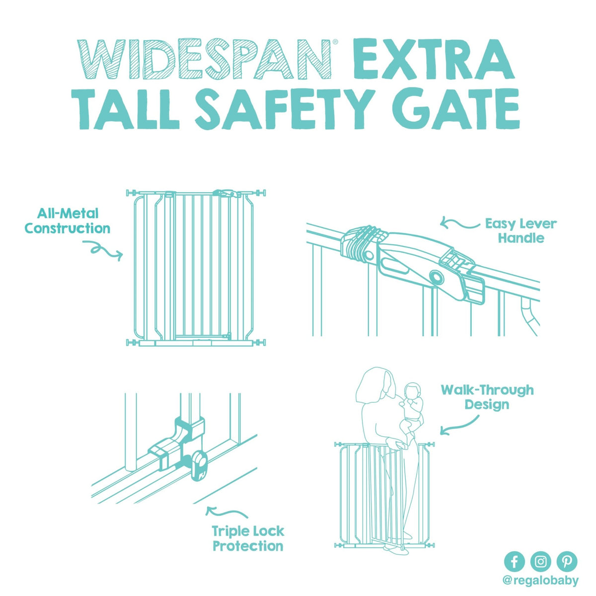 Regalo Safety 29"-38.5" Easy Step Baby Gate, Bottom of Stairs & Doorways - Jansha Store