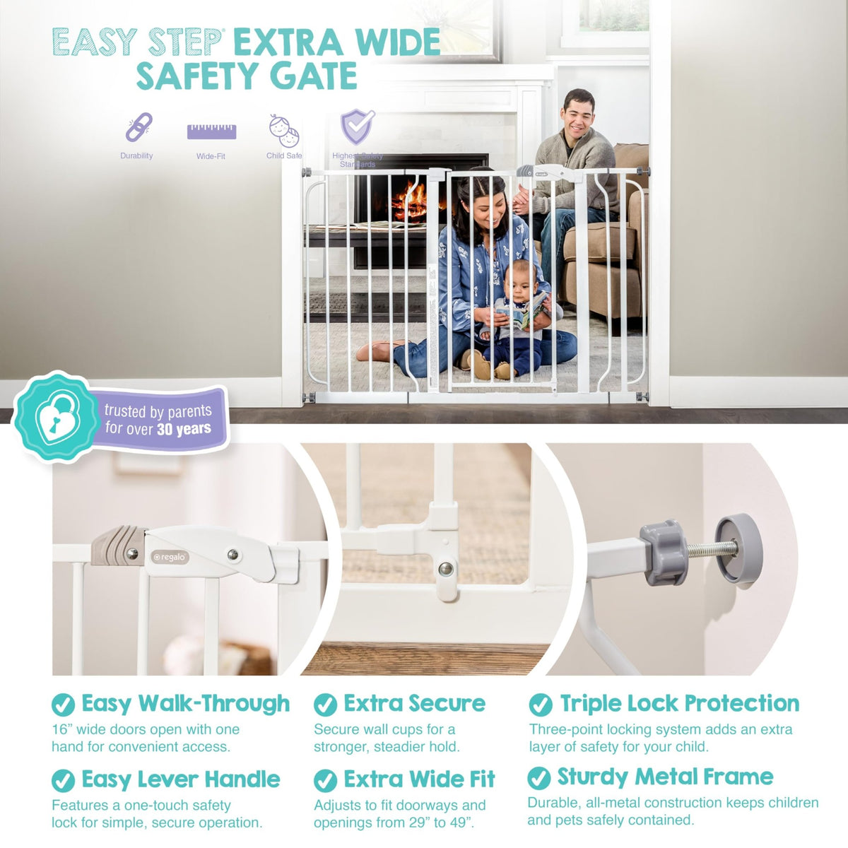 Regalo Safety 29"-38.5" Easy Step Baby Gate, Bottom of Stairs & Doorways - Jansha Store