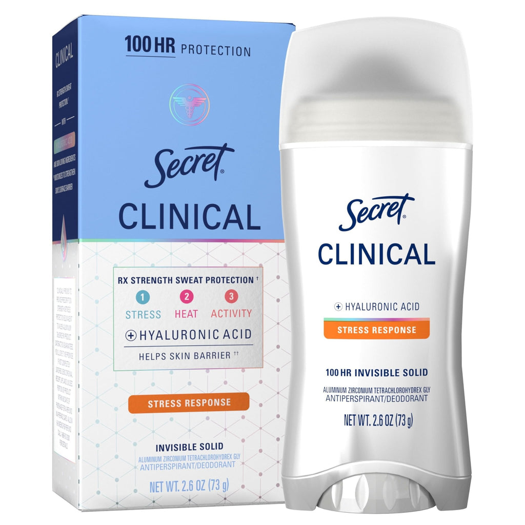 Secret Clinical Strength 100HR Sweat & Odor, Invisible Solid Antiperspirant Deodorant for Women, 3X Stress Protection with Hyaluronic Acid, PH Balanced, Clean Lavender Scent, 2.6 oz - Jansha Store