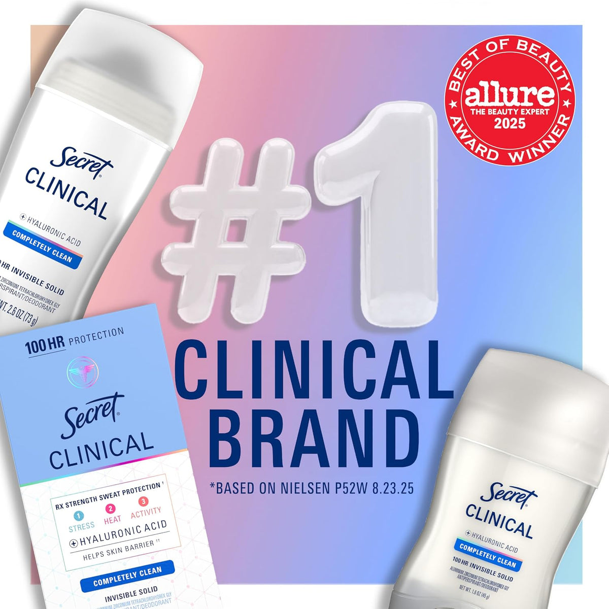 Secret Clinical Strength 100HR Sweat & Odor, Invisible Solid Antiperspirant Deodorant for Women, 3X Stress Protection with Hyaluronic Acid, PH Balanced, Clean Lavender Scent, 2.6 oz - Jansha Store