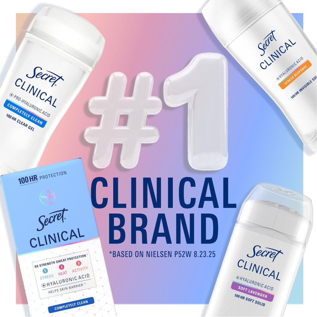 Secret Clinical Strength 100HR Sweat & Odor, Invisible Solid Antiperspirant Deodorant for Women, 3X Stress Protection with Hyaluronic Acid, PH Balanced, Clean Lavender Scent, 2.6 oz - Jansha Store
