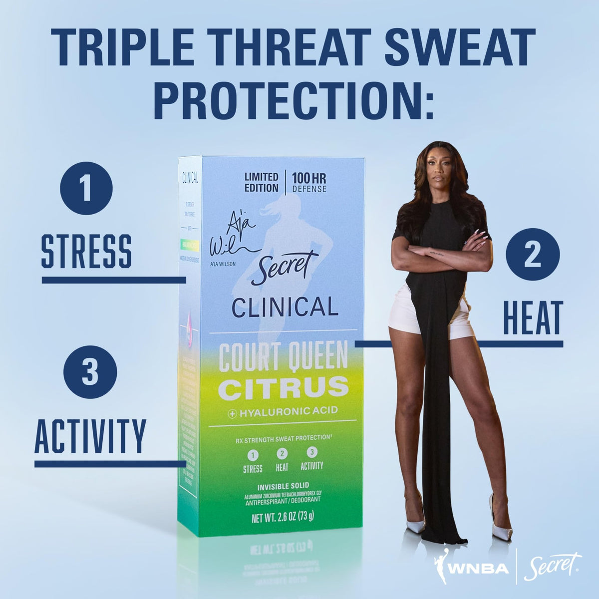 Secret Clinical Strength 100HR Sweat & Odor, Invisible Solid Antiperspirant Deodorant for Women, 3X Stress Protection with Hyaluronic Acid, PH Balanced, Clean Lavender Scent, 2.6 oz - Jansha Store
