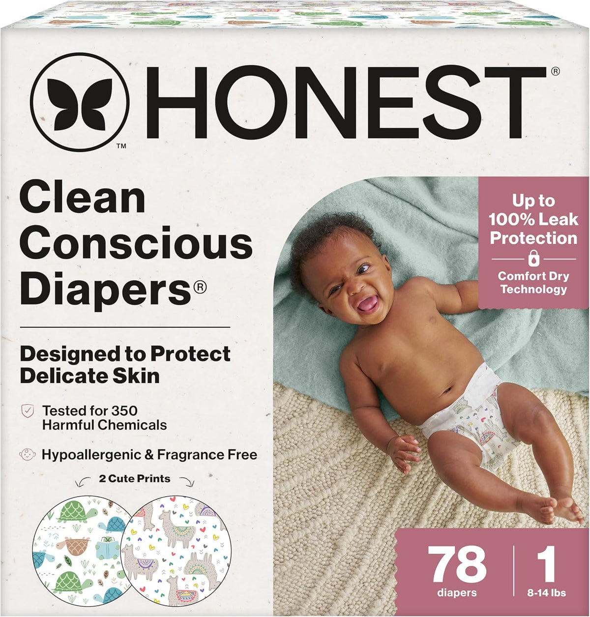 The Honest Company Diapers, All the Alpacas + Turtle Time, Size 1, 78 Count - Jansha Store