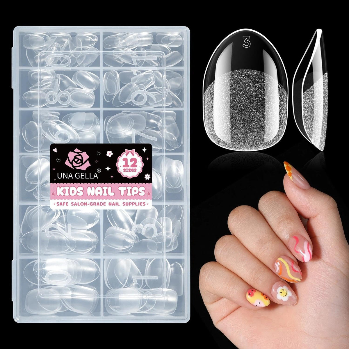 UNA GELLA Extra Short Square Kids Nail Tips 216Pcs Squoval Press On Nails - Jansha Store