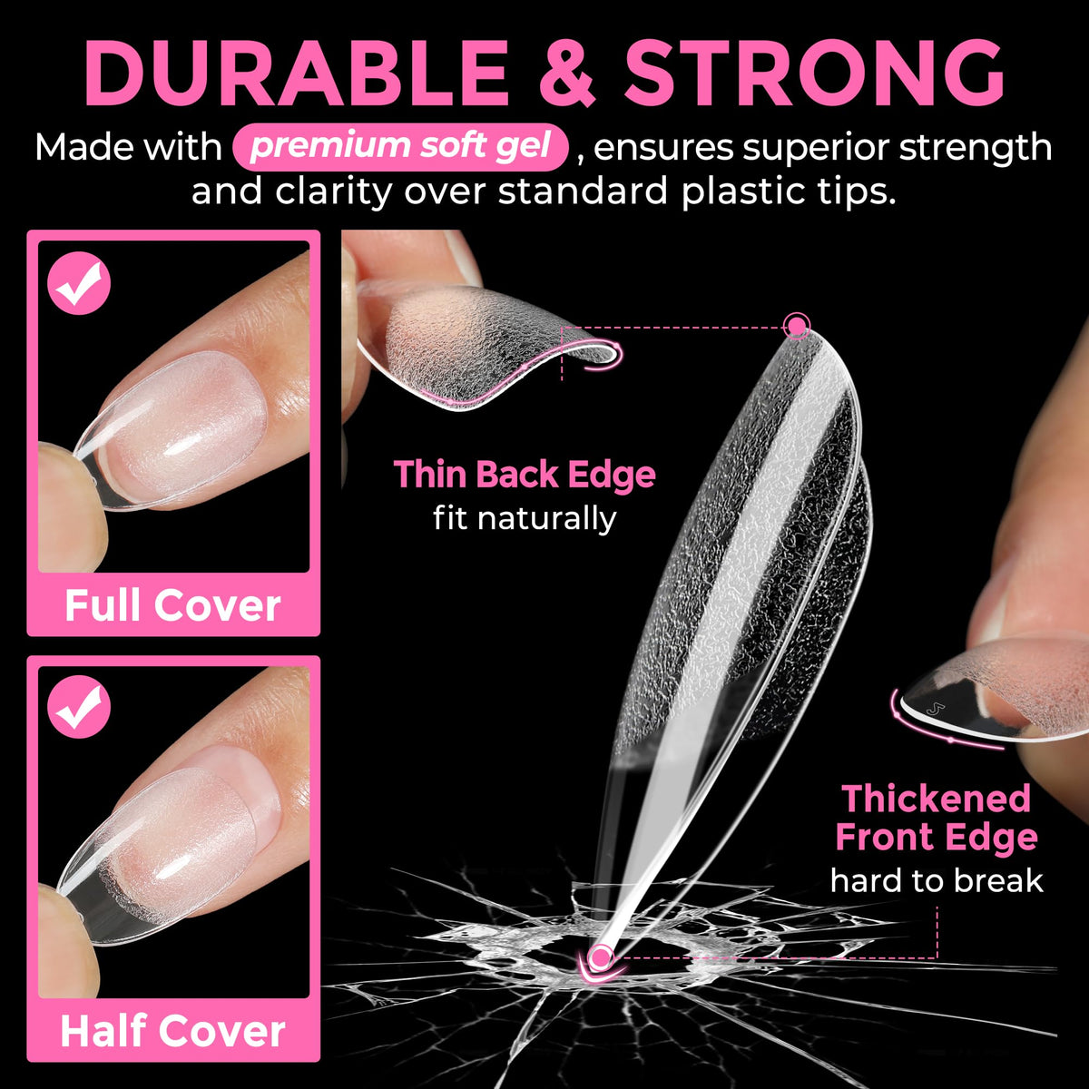 UNA GELLA Extra Short Square Kids Nail Tips 216Pcs Squoval Press On Nails - Jansha Store