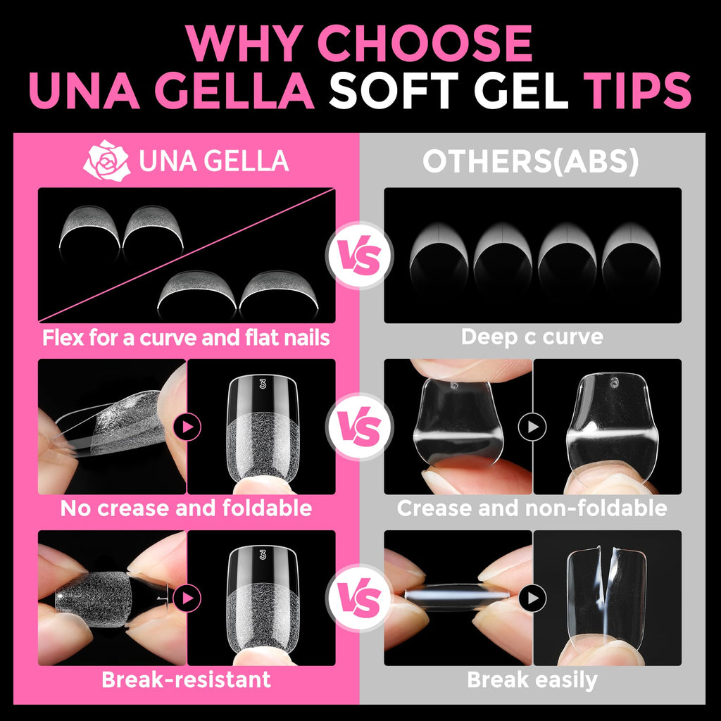 UNA GELLA Extra Short Square Kids Nail Tips 216Pcs Squoval Press On Nails - Jansha Store