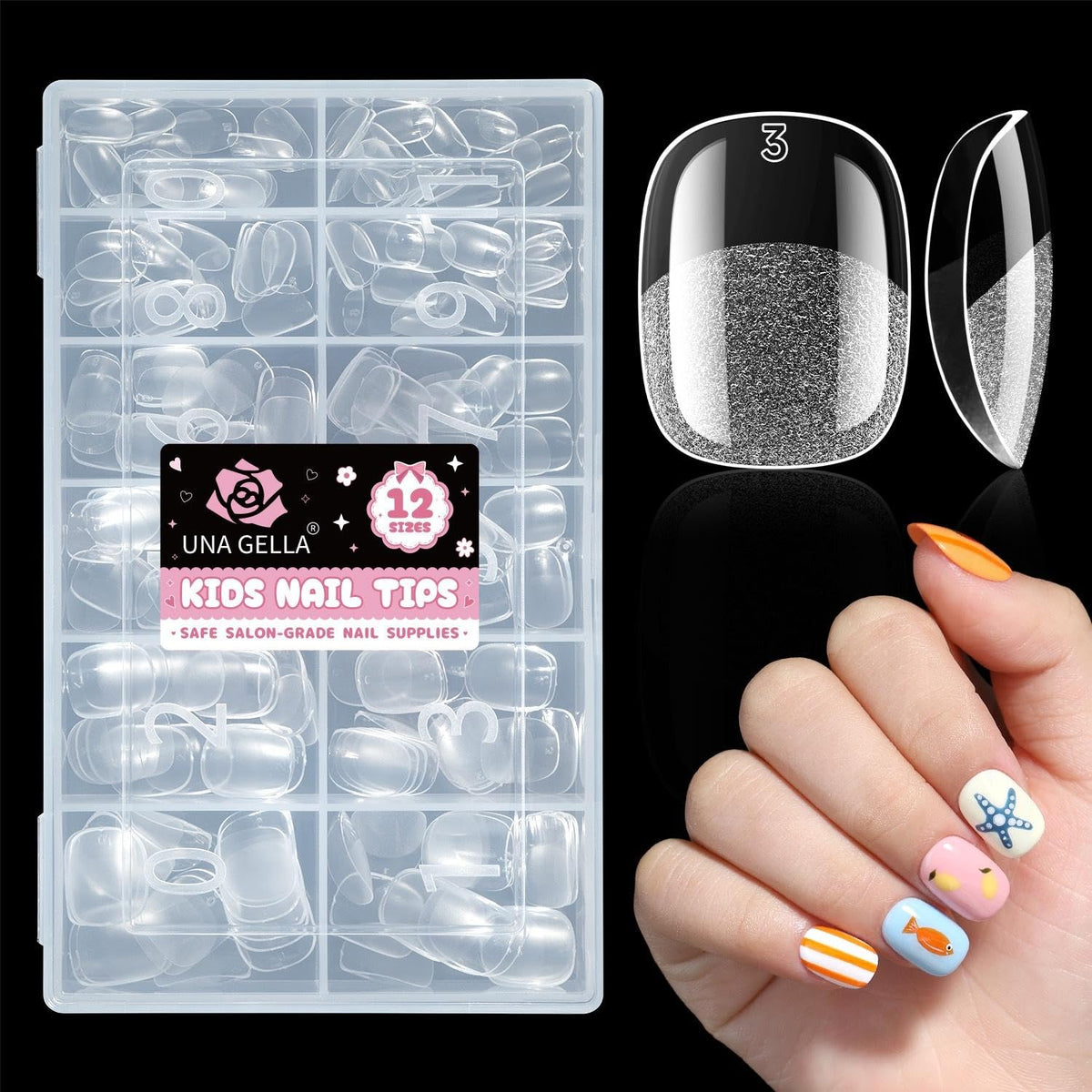 UNA GELLA Extra Short Square Kids Nail Tips 216Pcs Squoval Press On Nails - Jansha Store