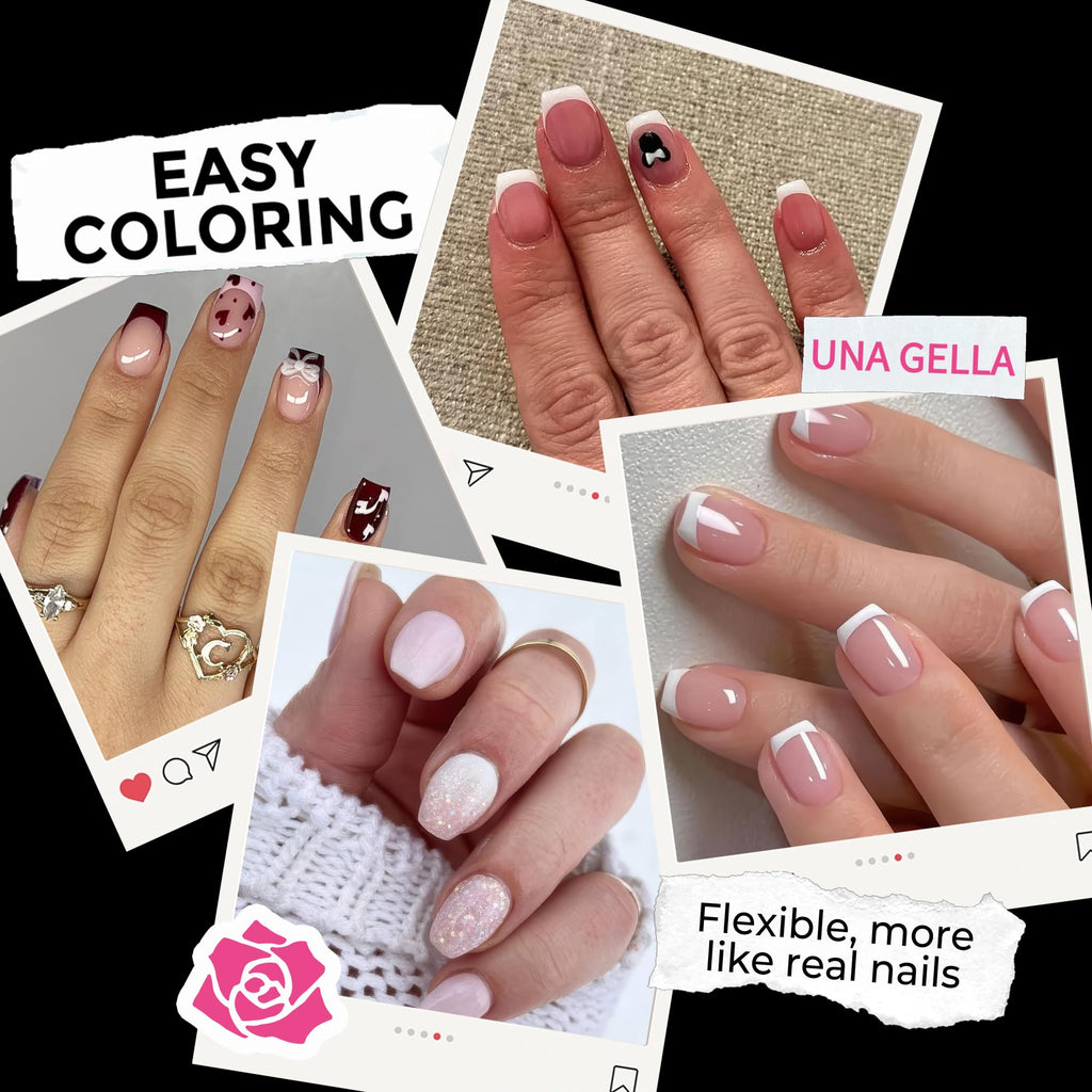 UNA GELLA Extra Short Square Kids Nail Tips 216Pcs Squoval Press On Nails - Jansha Store