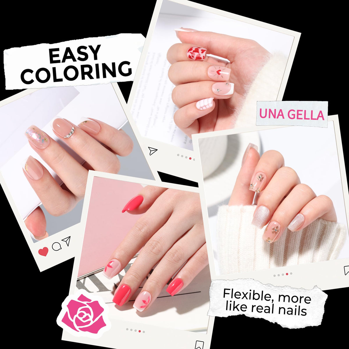UNA GELLA Extra Short Square Kids Nail Tips 216Pcs Squoval Press On Nails - Jansha Store