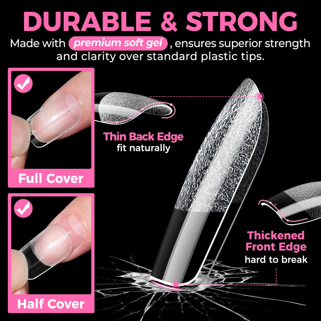 UNA GELLA Extra Short Square Kids Nail Tips 216Pcs Squoval Press On Nails - Jansha Store