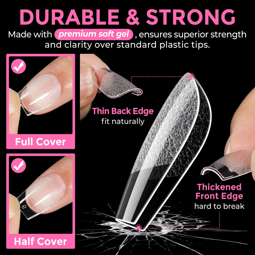 UNA GELLA Extra Short Square Kids Nail Tips 216Pcs Squoval Press On Nails - Jansha Store