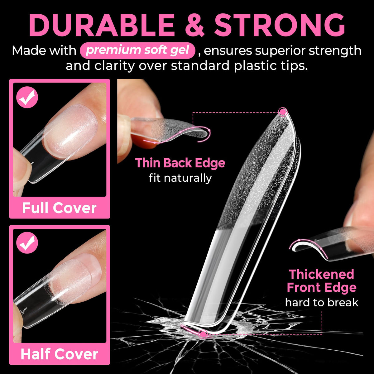 UNA GELLA Extra Short Square Kids Nail Tips 216Pcs Squoval Press On Nails - Jansha Store
