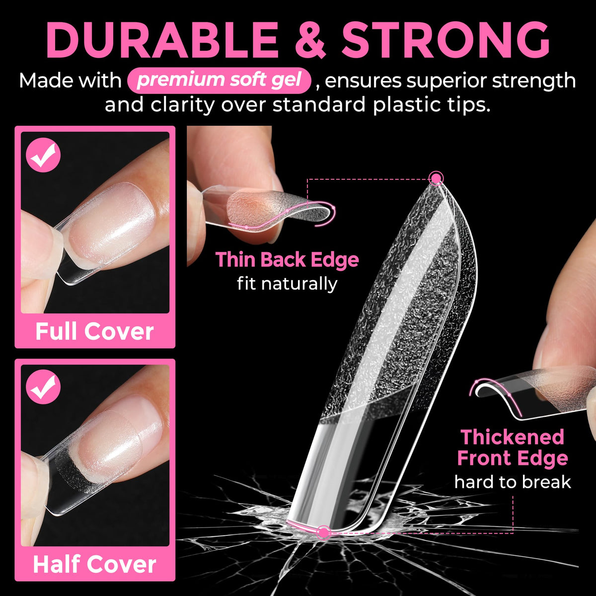 UNA GELLA Extra Short Square Kids Nail Tips 216Pcs Squoval Press On Nails - Jansha Store