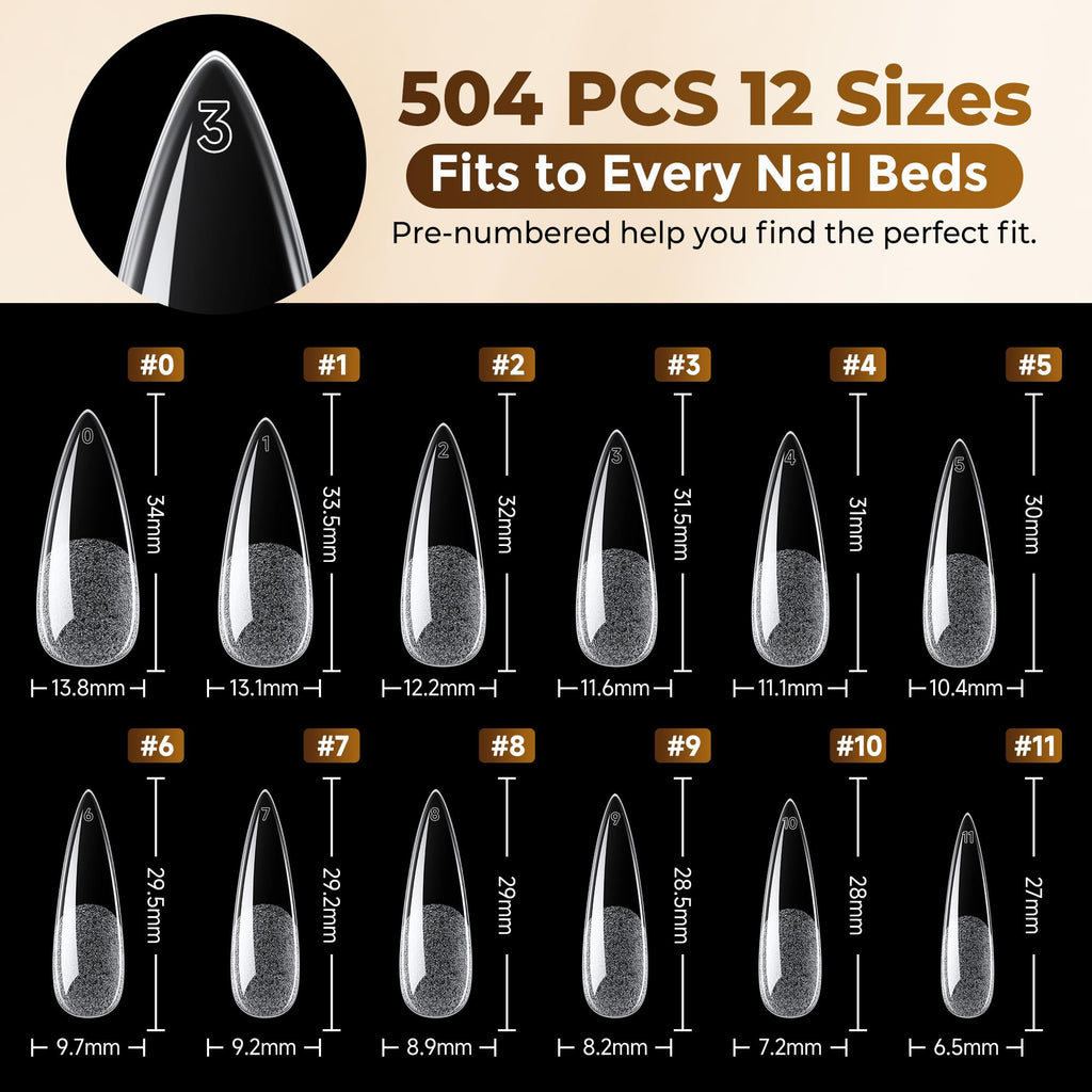 UNA GELLA Short Almond Nail Tips 504PCS Short Fake Nails Soft Press Ons - Jansha Store