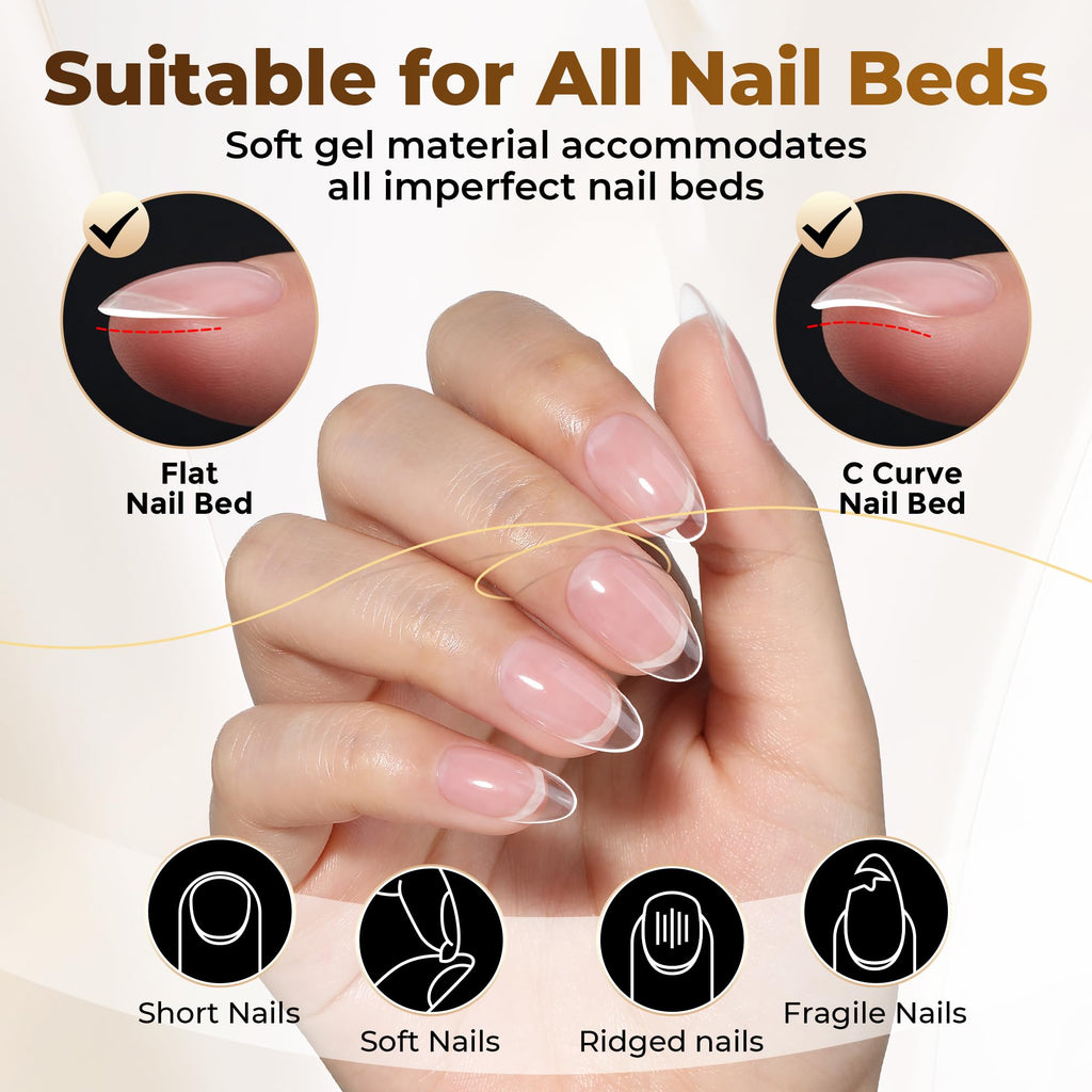 UNA GELLA Short Almond Nail Tips 504PCS Short Fake Nails Soft Press Ons - Jansha Store