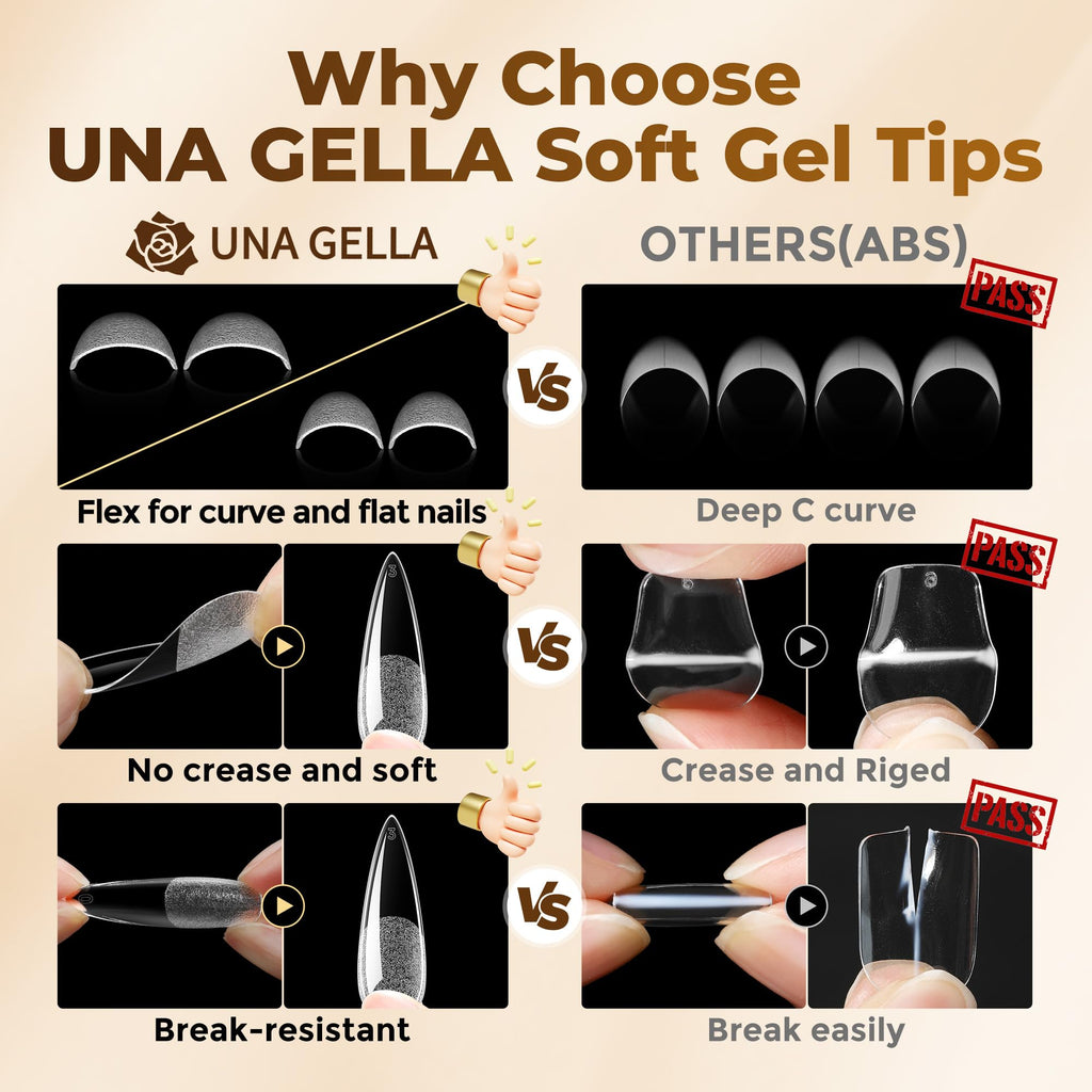 UNA GELLA Short Almond Nail Tips 504PCS Short Fake Nails Soft Press Ons - Jansha Store