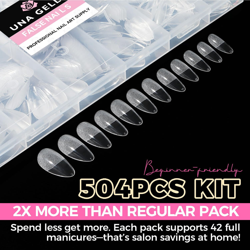 UNA GELLA Short Almond Nail Tips 504PCS Short Fake Nails Soft Press Ons - Jansha Store