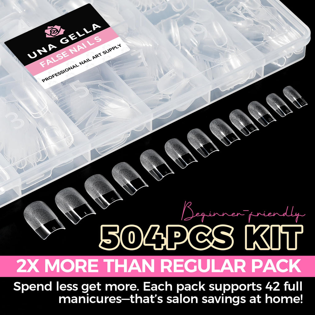 UNA GELLA Short Almond Nail Tips 504PCS Short Fake Nails Soft Press Ons - Jansha Store