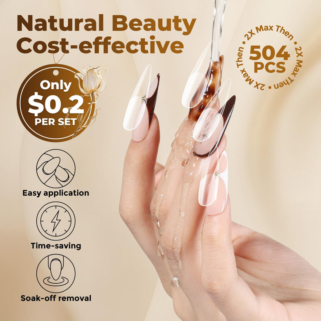 UNA GELLA Short Almond Nail Tips 504PCS Short Fake Nails Soft Press Ons - Jansha Store