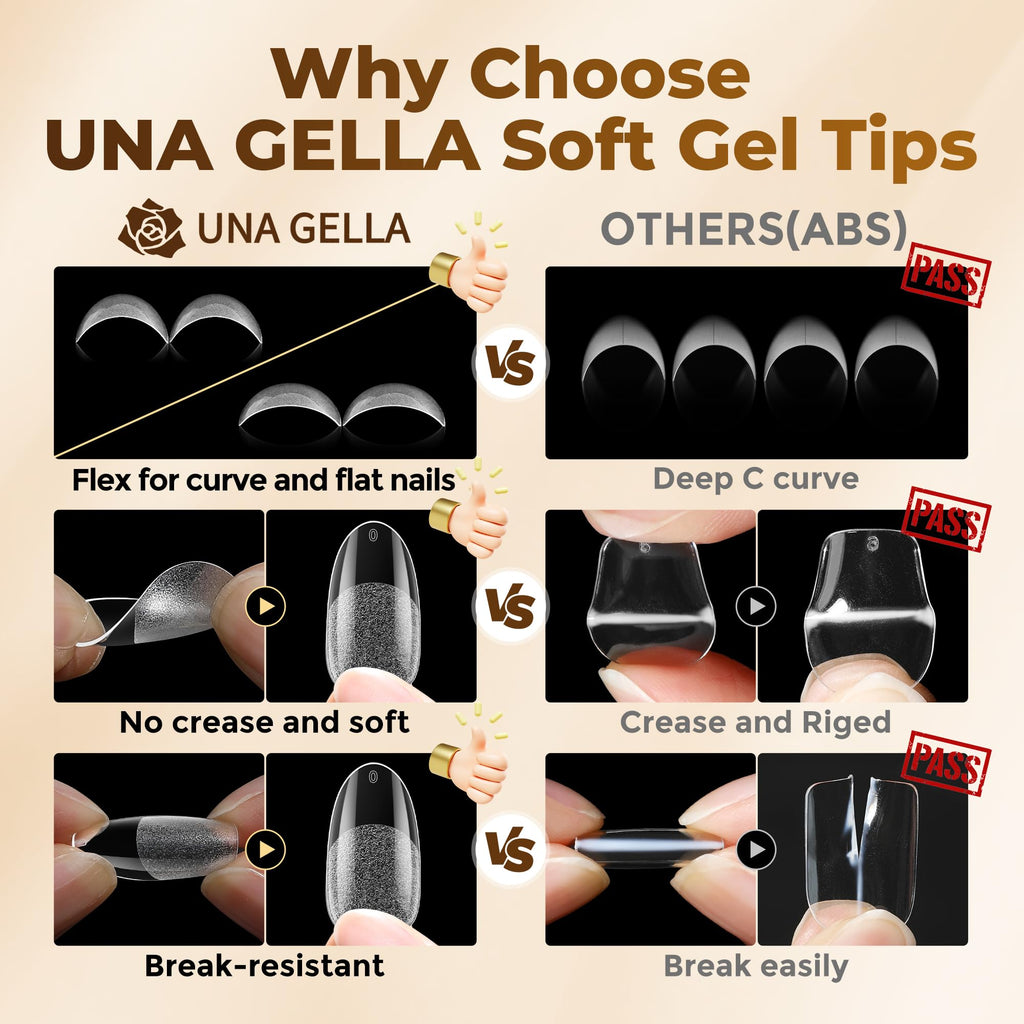 UNA GELLA Short Almond Nail Tips 504PCS Short Fake Nails Soft Press Ons - Jansha Store